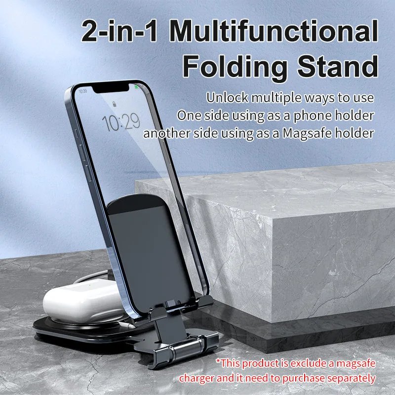 T2 OEM 2IN1 Smart Phone/Tablet Stand Foldable Metal Frame Magsafe Wireless Charger Tabletop Holder For iPad — photo 5