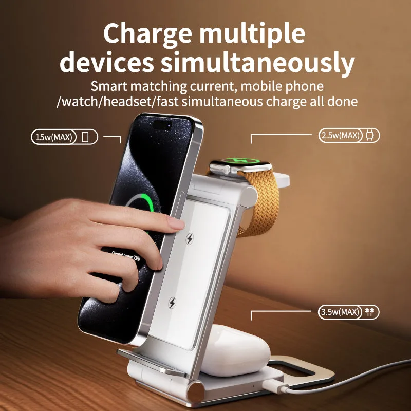T8 Dual Coils 3IN1 Wireless Charger Aluminium Folding 15W Wireless Travel Chargers for Samsung/iPhone — photo 3