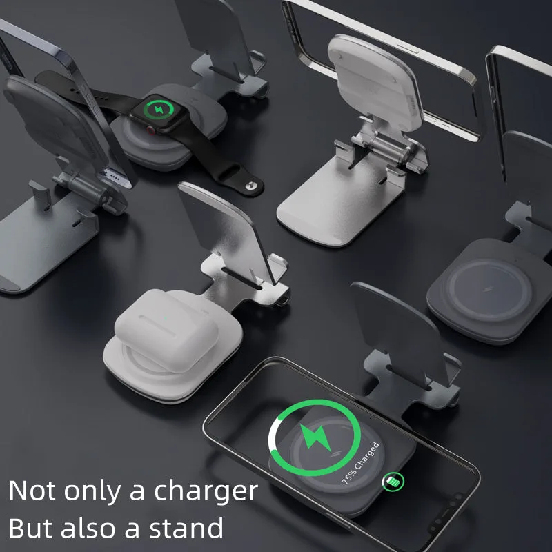T4pro 3IN1 Magsafe Wireless Charger with Foldable Cellphone/Tablet Desktop Stand 15W Rapid Induction Charging Holder for iPhone/Apple watch — photo 3