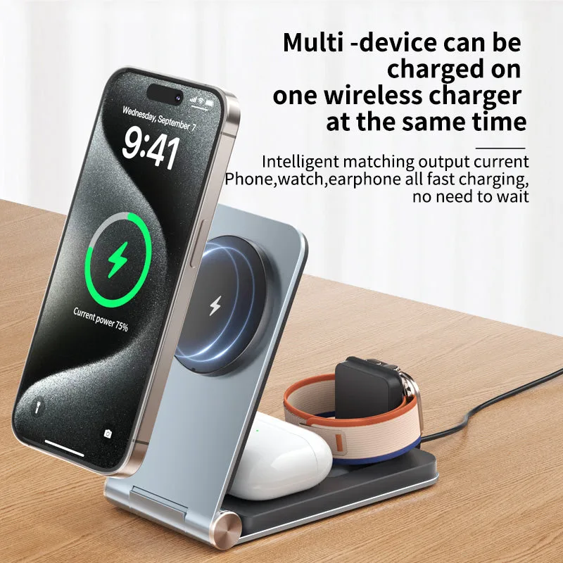 T7 Magsafe 3IN1 Wireless Desk/Travel Charger, 15W Fast Power Induction Charger Pad for iPhone12/13/14/15/16 — photo 3