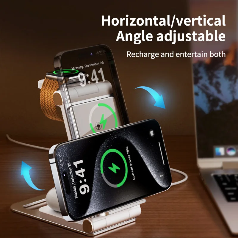 T8 Dual Coils 3IN1 Wireless Charger Aluminium Folding 15W Wireless Travel Chargers for Samsung/iPhone — photo 4