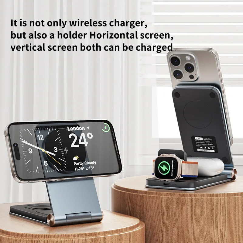 T7 Magsafe 3IN1 Wireless Desk/Travel Charger, 15W Fast Power Induction Charger Pad for iPhone12/13/14/15/16 — photo 2