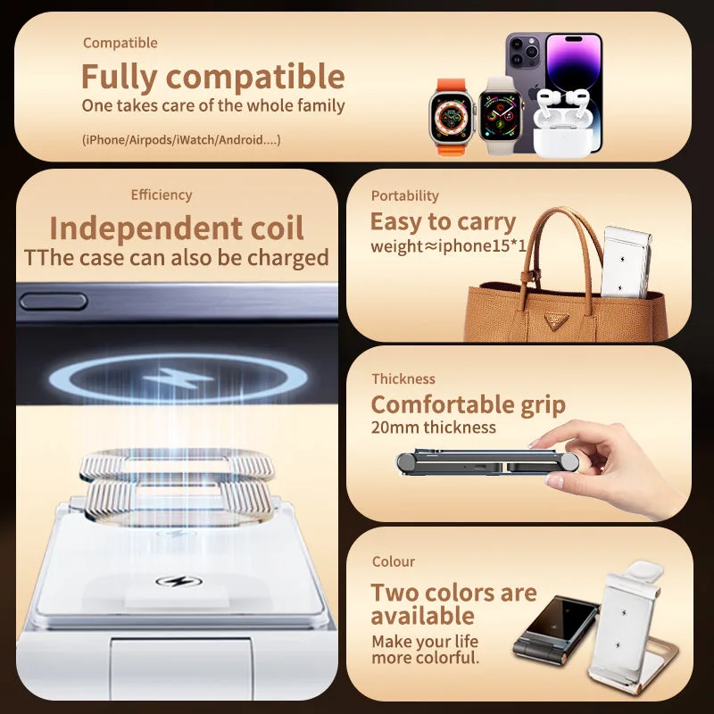 T8 Dual Coils 3IN1 Wireless Charger Aluminium Folding 15W Wireless Travel Chargers for Samsung/iPhone — photo 5