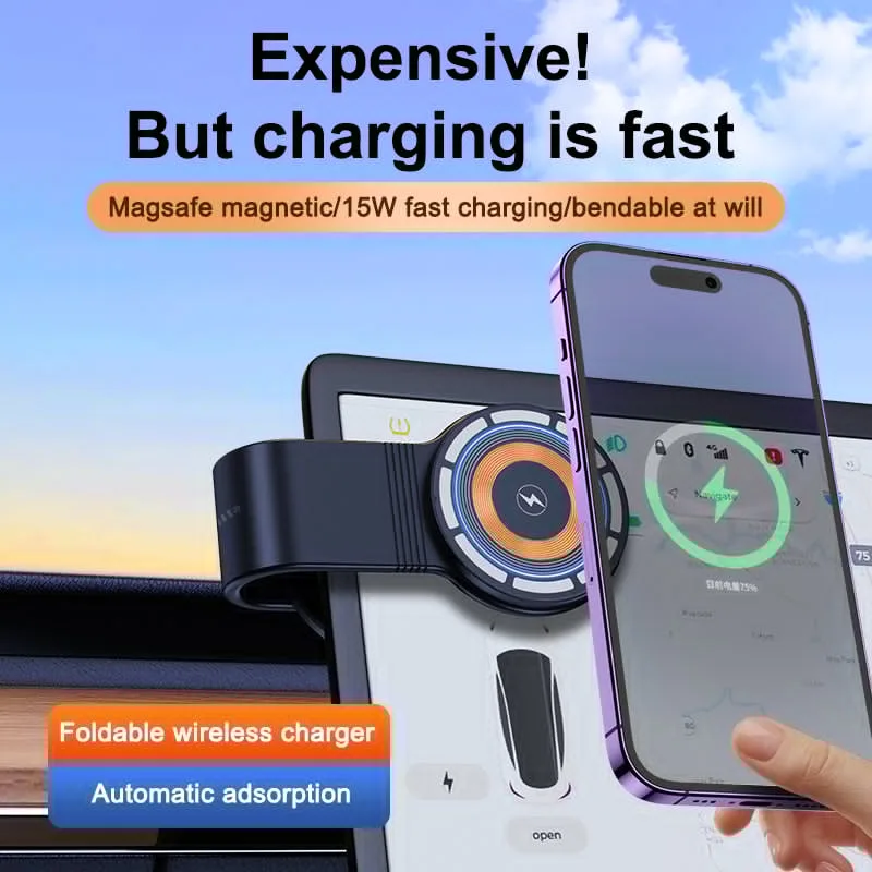 M8L Magsafe Car Wireless Charger Stand 15W Quick Charging Speed Mobile Phone Holder for Tesla all Cars — photo 2