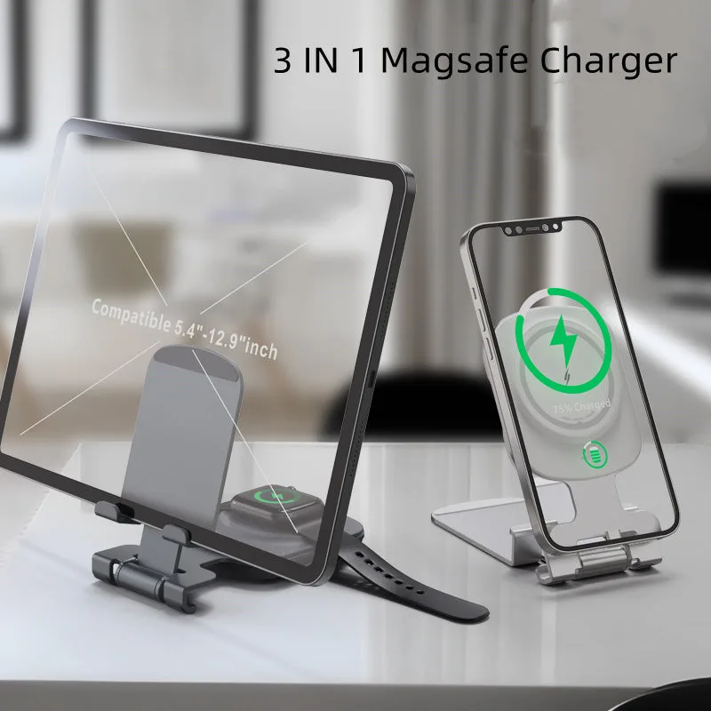 T4pro 3IN1 Magsafe Wireless Charger with Foldable Cellphone/Tablet Desktop Stand 15W Rapid Induction Charging Holder for iPhone/Apple watch — photo 2