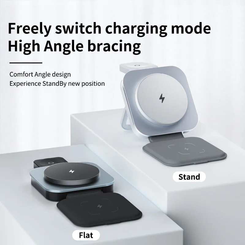 OEM T11 Super Slim Foldable 15W Magsafe 3 in 1 Wireless Charger Holder with Aluminium Alloy Finished — photo 3
