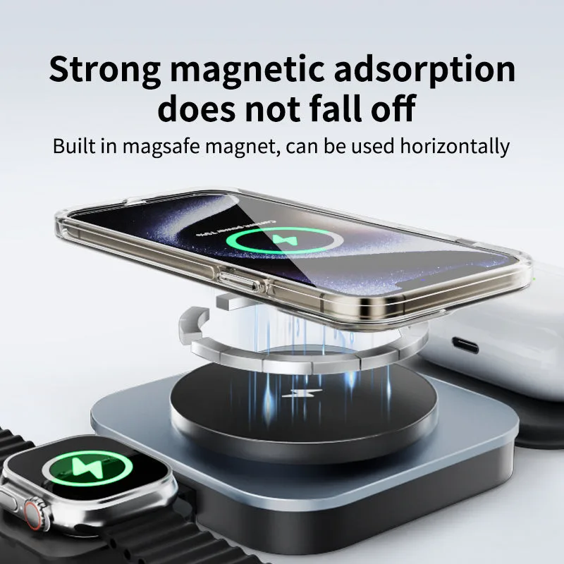 OEM T11 Super Slim Foldable 15W Magsafe 3 in 1 Wireless Charger Holder with Aluminium Alloy Finished — photo 4