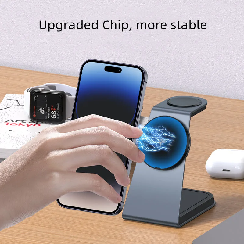 Factory OEM T3 Qi2 Certified Magsafe 3 in 1 Wireless Charger Holder for iPhone12/13/14/15/16/17 — photo 3
