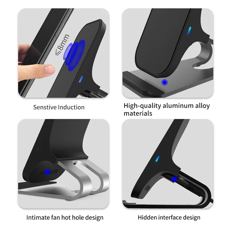 Aluminium Alloy Dual Coils Wireless Charger Universal 15W Fast Wireless Chargers Holder for Android/iPhone/Samsung — photo 3