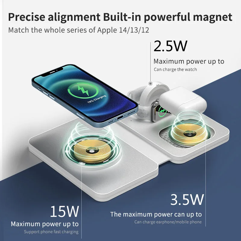 T5 Folding Magsafe 3 in 1 Wireless Charger, 15W Tabletop Chargers Free Upgrade for Apple Watch for iPhone12/13/14/15/16 — photo 2