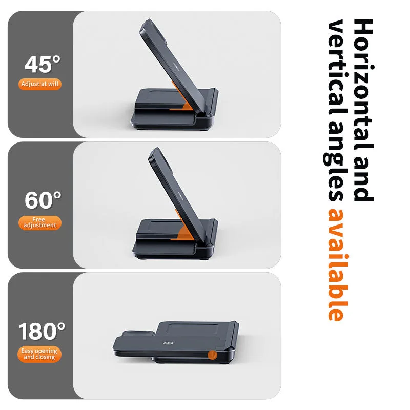 T13 Foldable 3 in 1 Wireless Charger 15W Dual Coils Tabletop induction travel power charger for Samsung/iPhone/earbuds/iwatch — photo 3