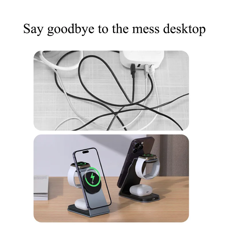 T3 Qi Certified Magnetic 3 in 1 Wireless Charger Holder for iPhone12/13/14/15/16/Airpods/Apple watch — photo 4