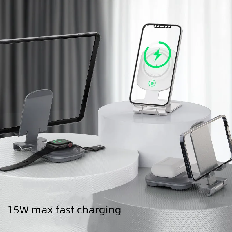 T4pro 3IN1 Magsafe Wireless Charger with Foldable Cellphone/Tablet Desktop Stand 15W Rapid Induction Charging Holder for iPhone/Apple watch — photo 4