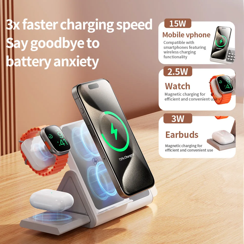 T12 5IN1 New Concept White Noise Wireless Charger with Removable LED Night Light,15W Fast Watch/Earbuds Power Charging Station — photo 3