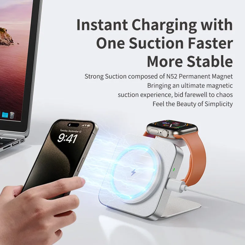 T15 Ultra Mini 2in1 Magsafe Wireless Charger 15W Foldable Wireless Charging Pad Travel Induction Charger for Apple Watch/iPhone — photo 4
