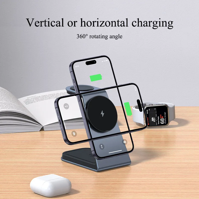 T3 Qi Certified Magnetic 3 in 1 Wireless Charger Holder for iPhone12/13/14/15/16/Airpods/Apple watch — photo 3