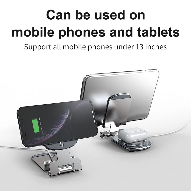 T2 OEM 2IN1 Smart Phone/Tablet Stand Foldable Metal Frame Magsafe Wireless Charger Tabletop Holder For iPad — photo 4