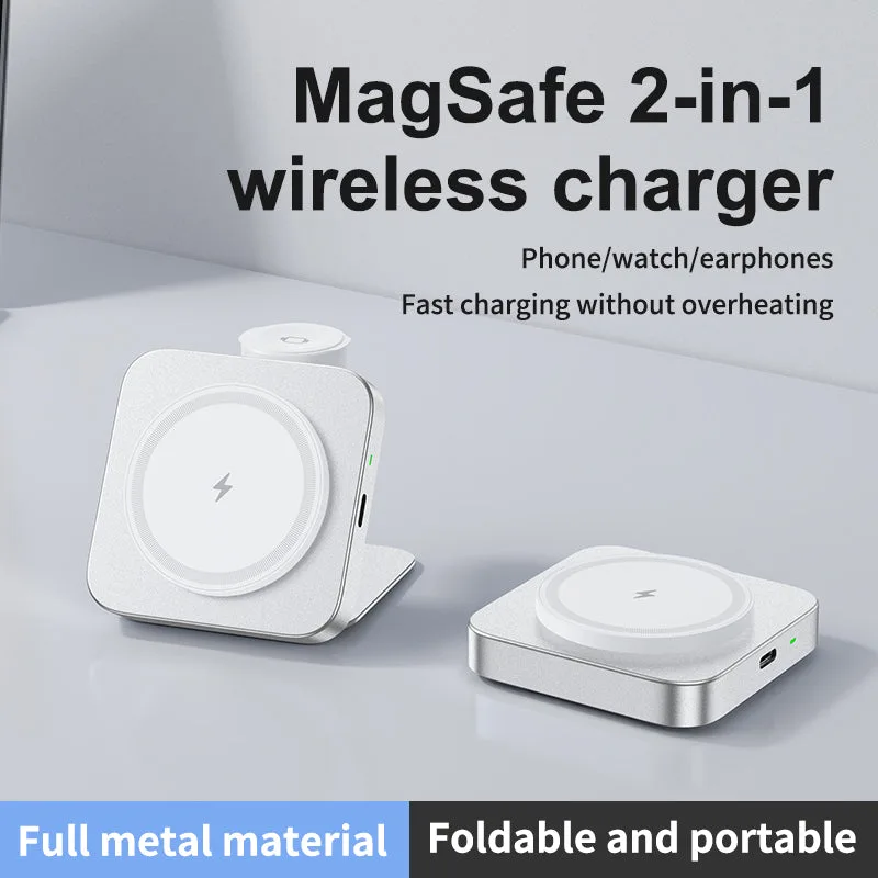 T15 Ultra Mini 2in1 Magsafe Wireless Charger 15W Foldable Wireless Charging Pad Travel Induction Charger for Apple Watch/iPhone — photo 2