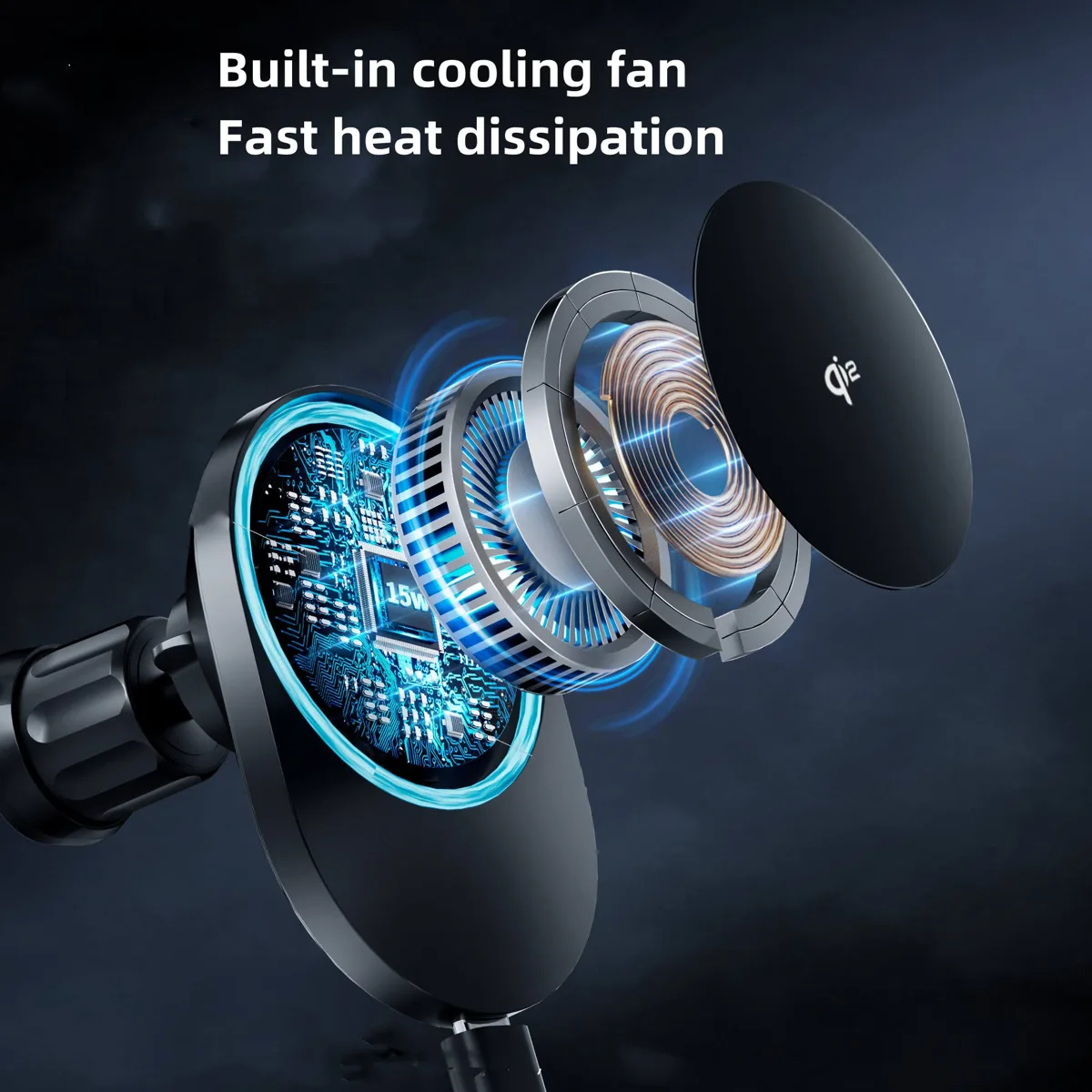 M5 Qi2 True 15W Magsafe Wireless Car Charger Holder with Cooling Fan for iPhone12/13/14/15/16/17 — photo 3